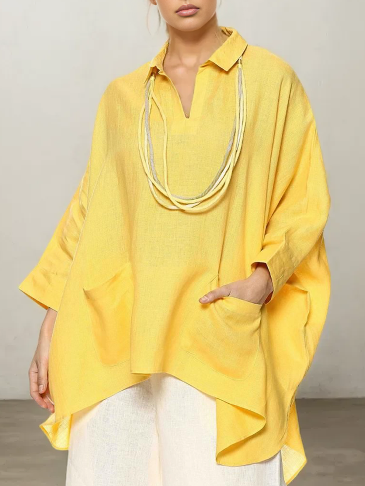 V Neck Linen Cotton And Linen Blouse