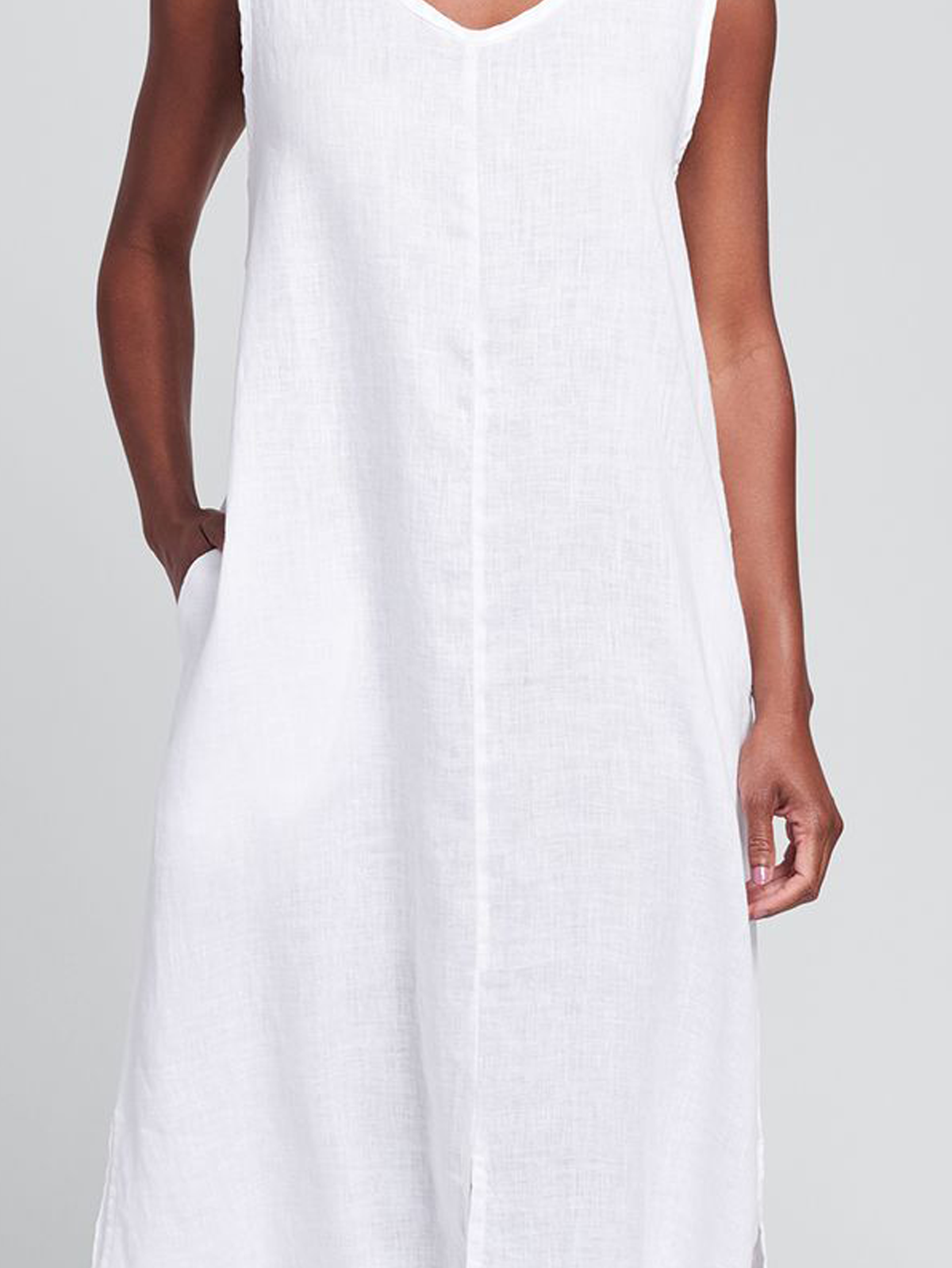 Loose Cotton And Linen Linen V Neck Dress