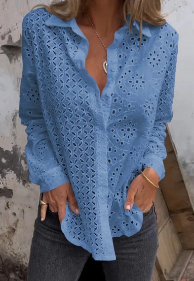 Casual Loose Shawl Collar Plain Shirt