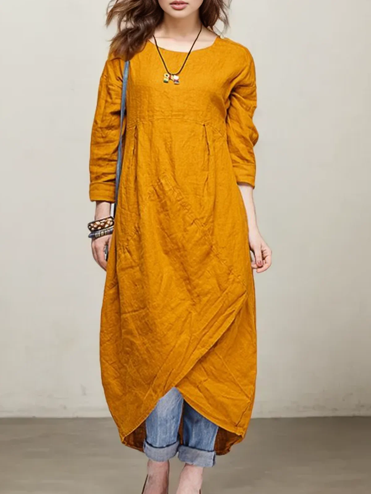 Loose Linen Plain Cotton And Linen Dress