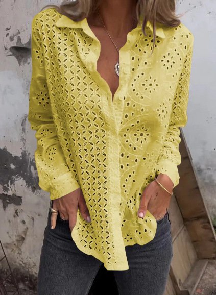 Casual Loose Shawl Collar Plain Shirt