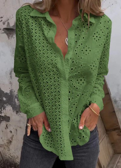 Casual Loose Shawl Collar Plain Shirt