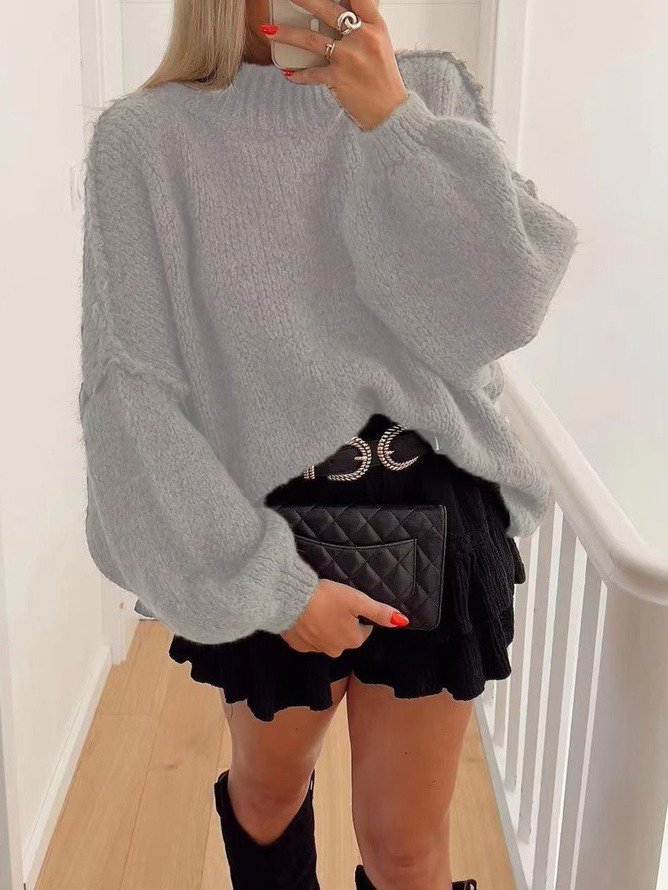 Crew Neck Loose Casual Plain Sweater