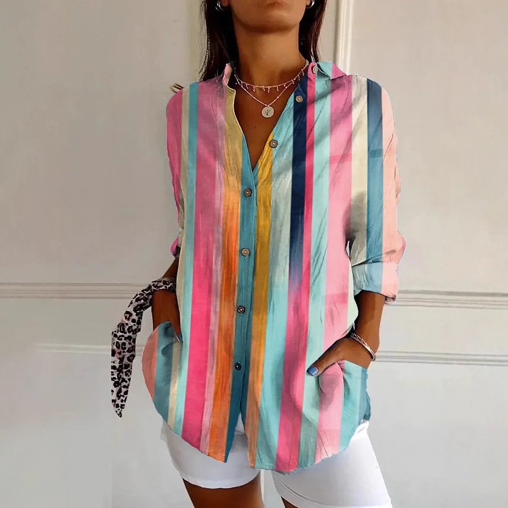 Shirt Collar Geometric Casual Loose Shirt