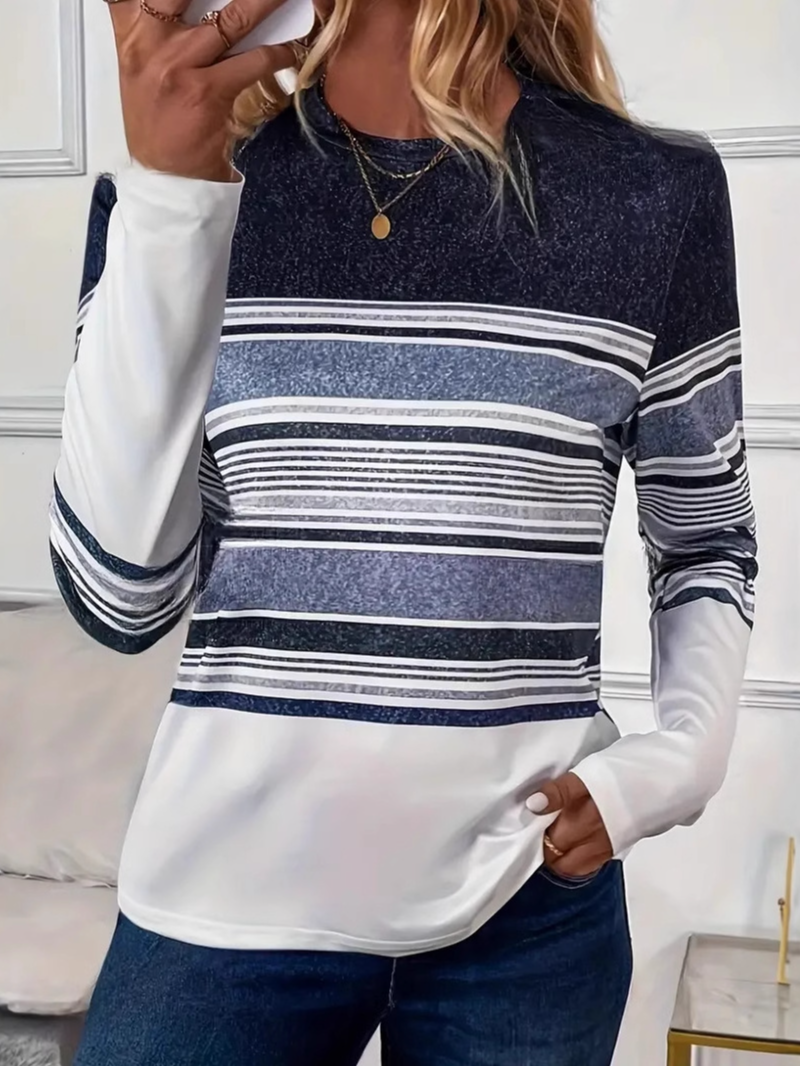 Women Striped Crew Neck Casual Long Sleeve T-shirt