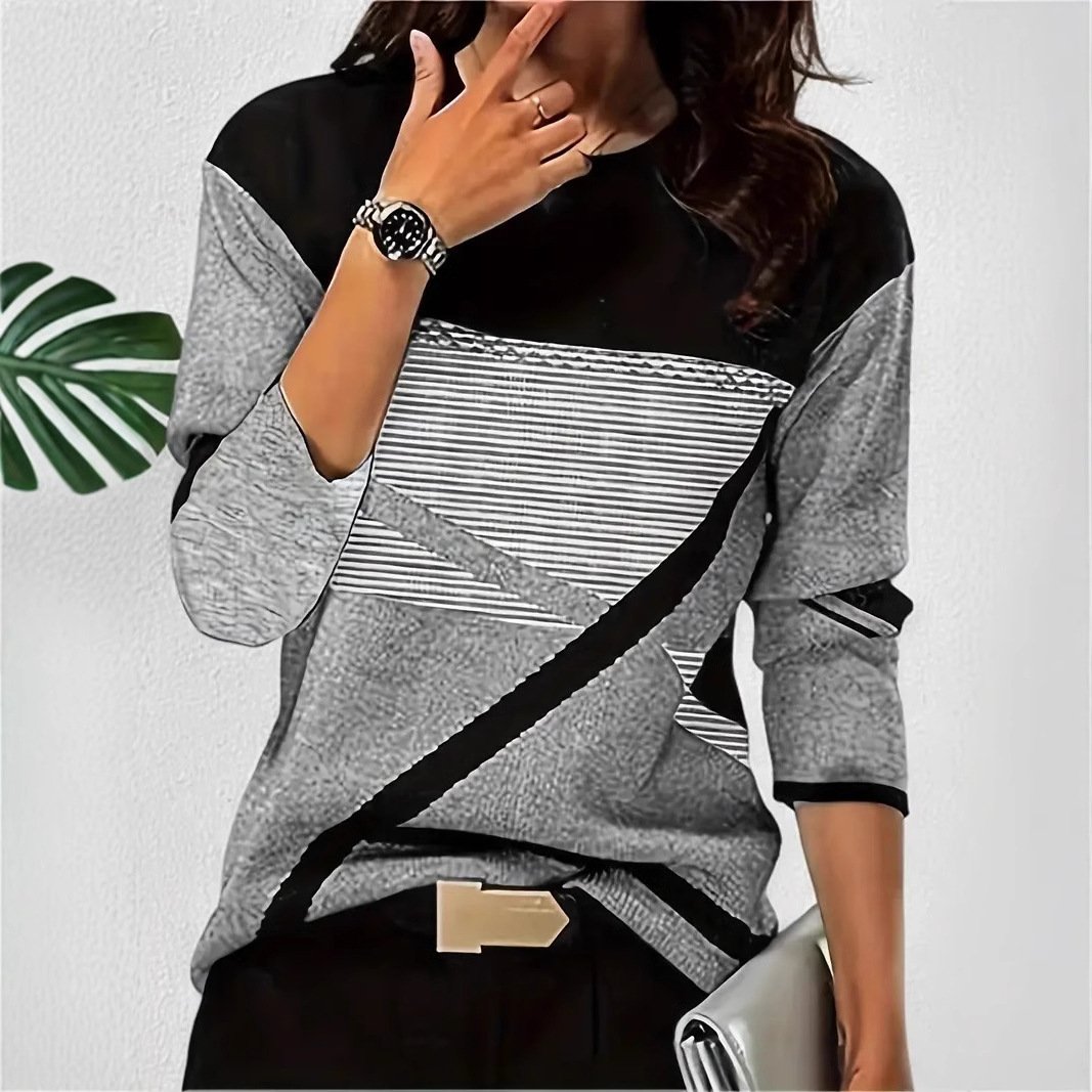 Women Striped Crew Neck Casual Long Sleeve T-shirt