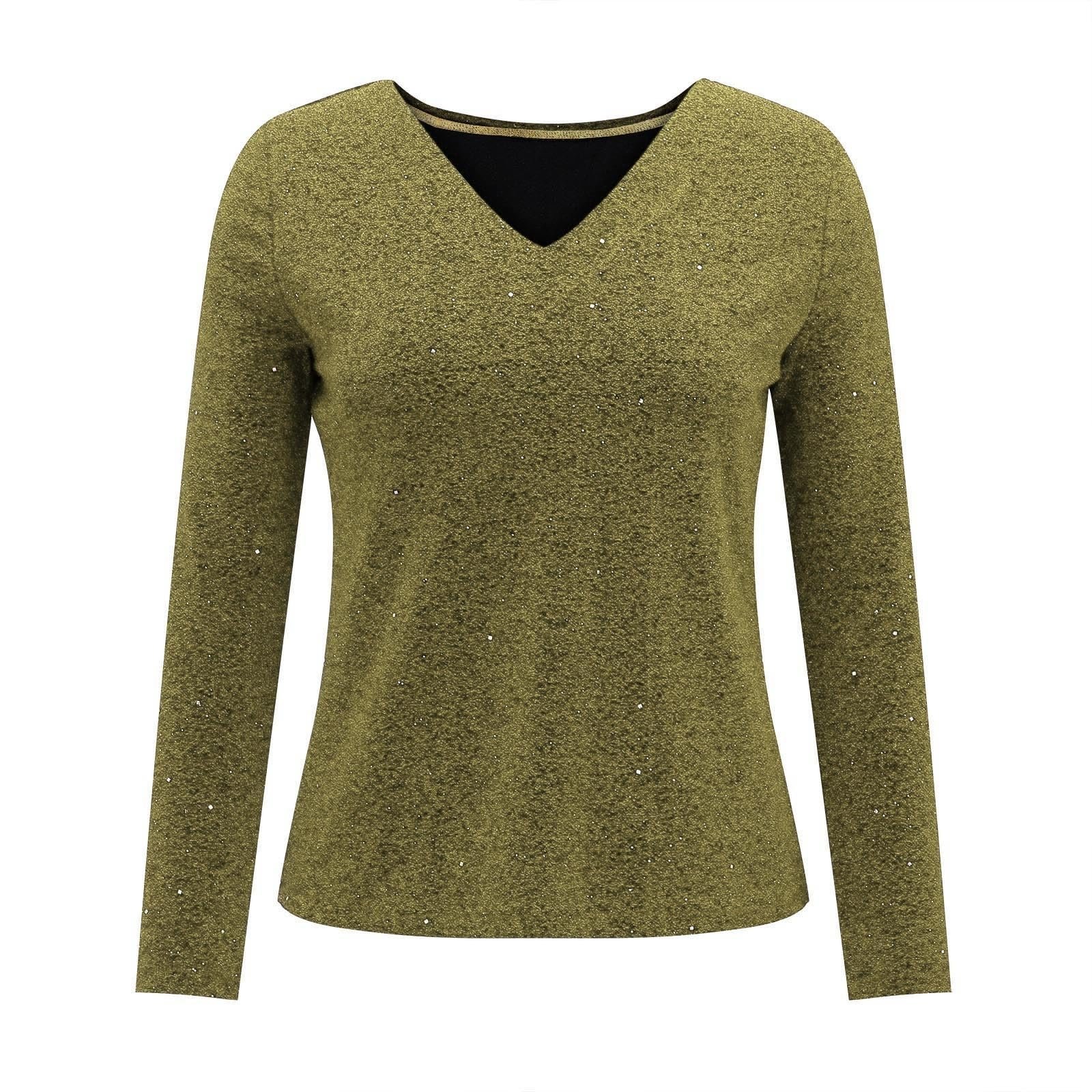 Women Plain V Neck Casual Long Sleeve T-shirt