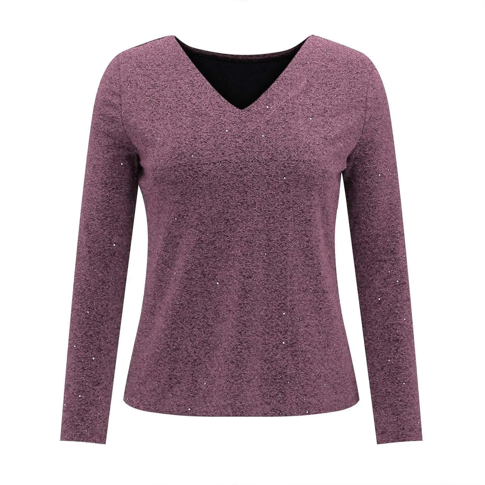 Women Plain V Neck Casual Long Sleeve T-shirt