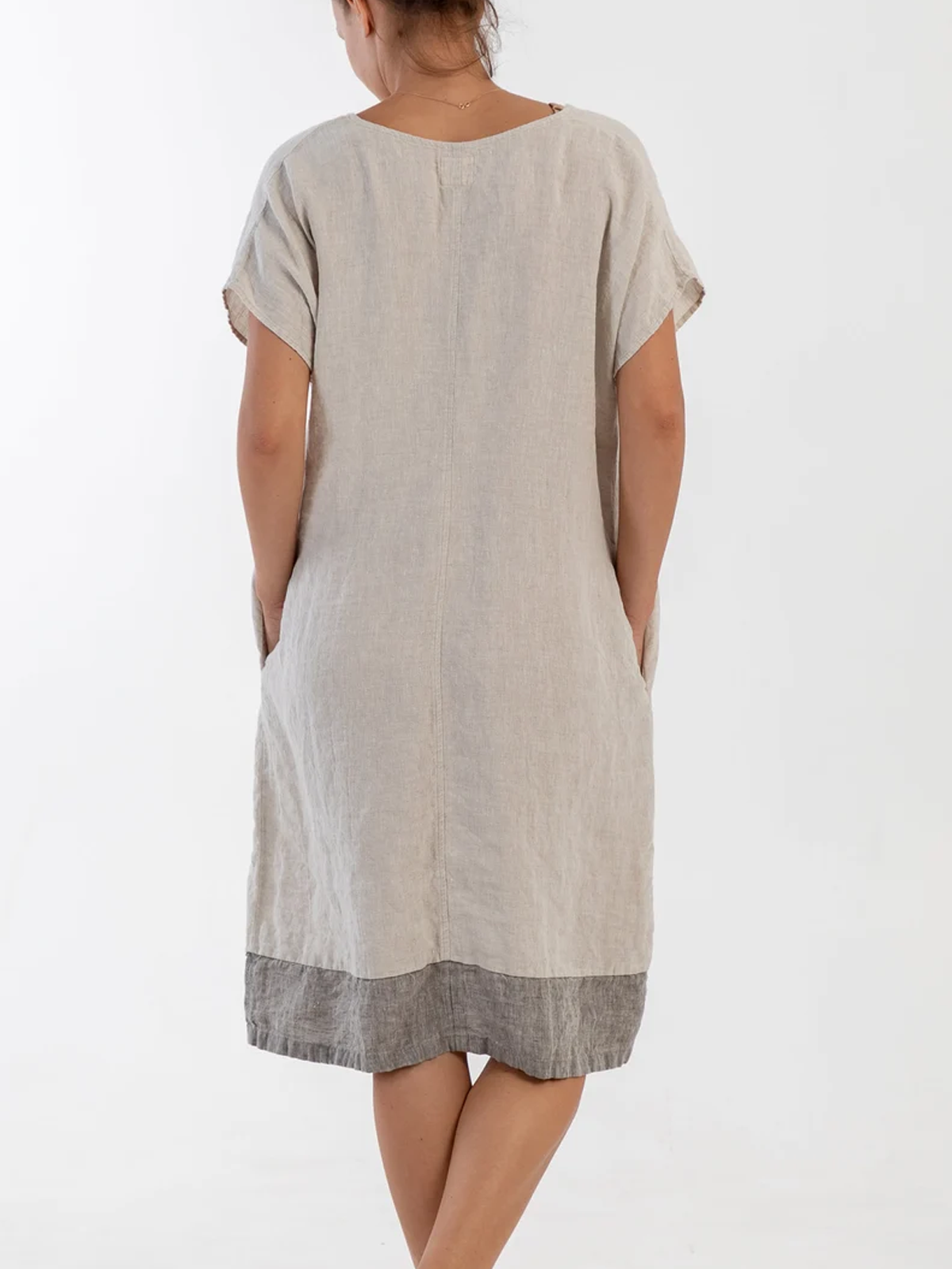 Linen Plain Crew Neck Mini Dress