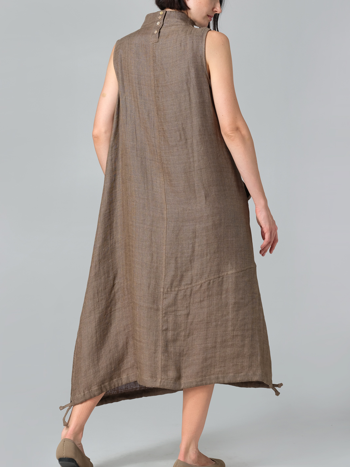 Linen Plain Mock Neck Maxi Dress