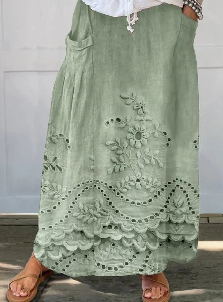 3D Printing Linen Blend Loose Vintage Skirt