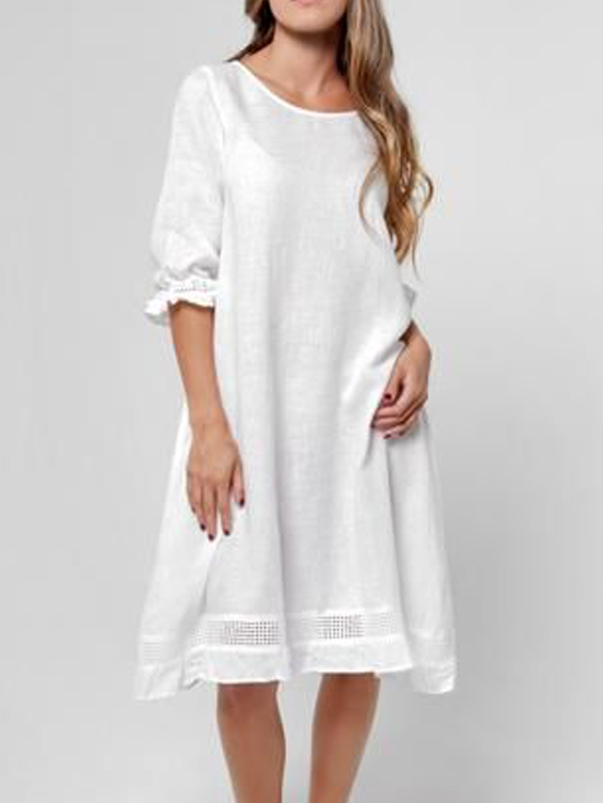 Linen Plain Crew Neck Mini Dress