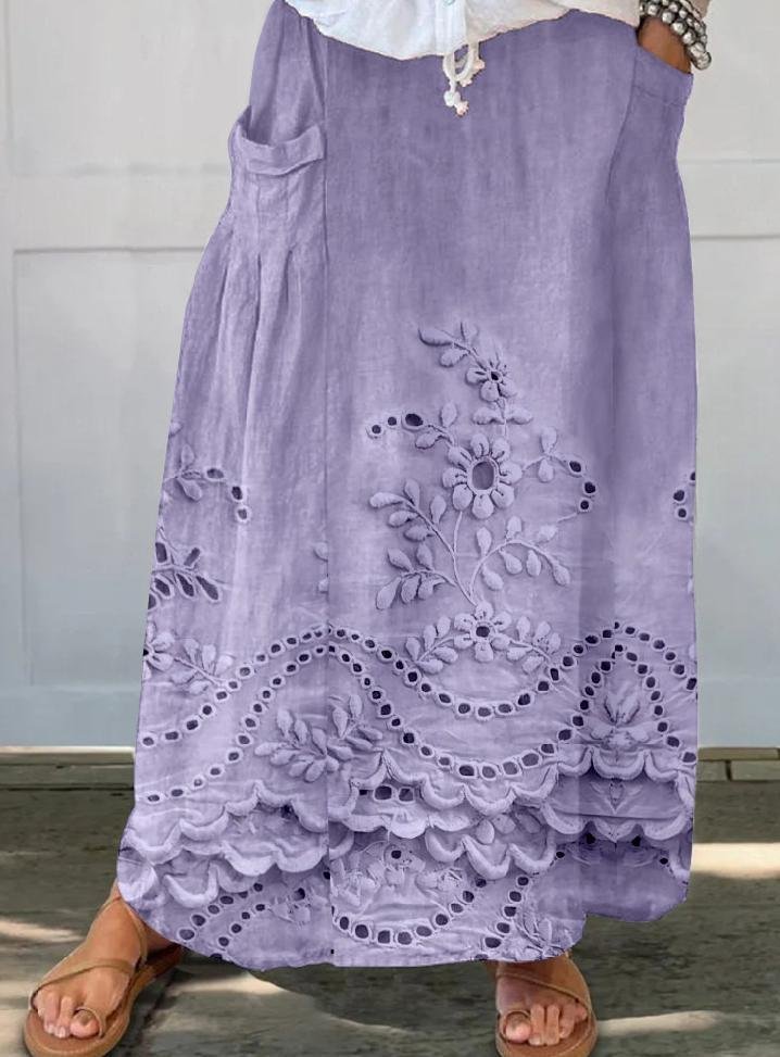 3D Printing Linen Blend Loose Vintage Skirt