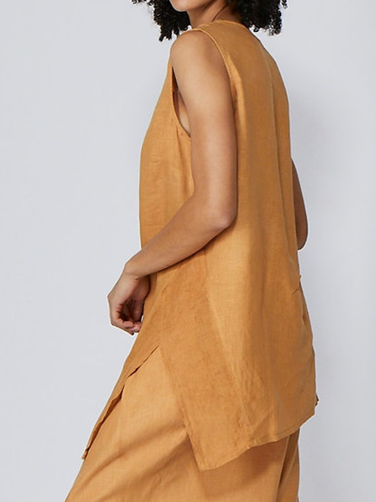 Cotton And Linen Linen Plain Crew Neck Tank Top