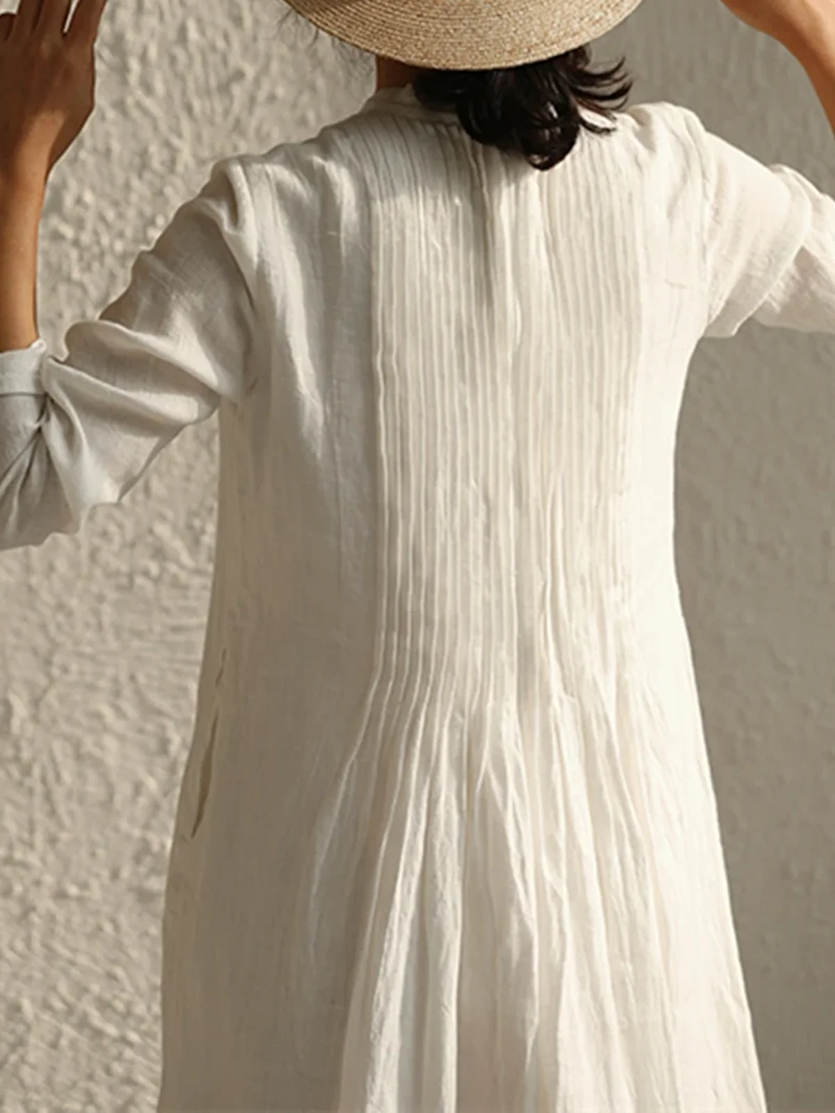 Linen Plain Crew Neck Dress