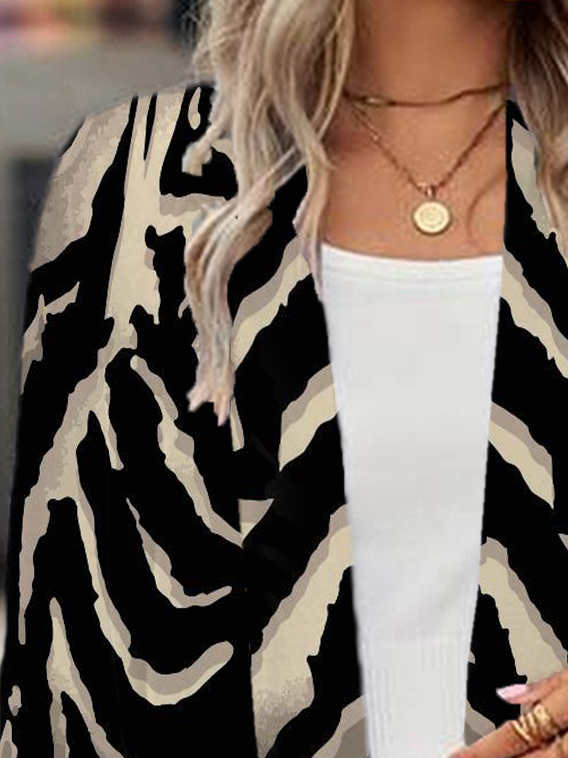 Zebra Print Long Sleeve Shawl Jacket