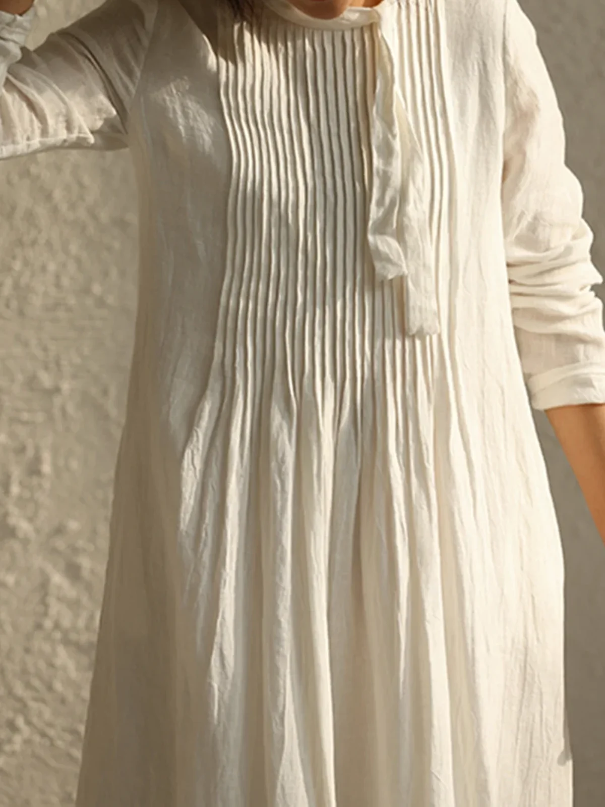 Linen Plain Crew Neck Dress