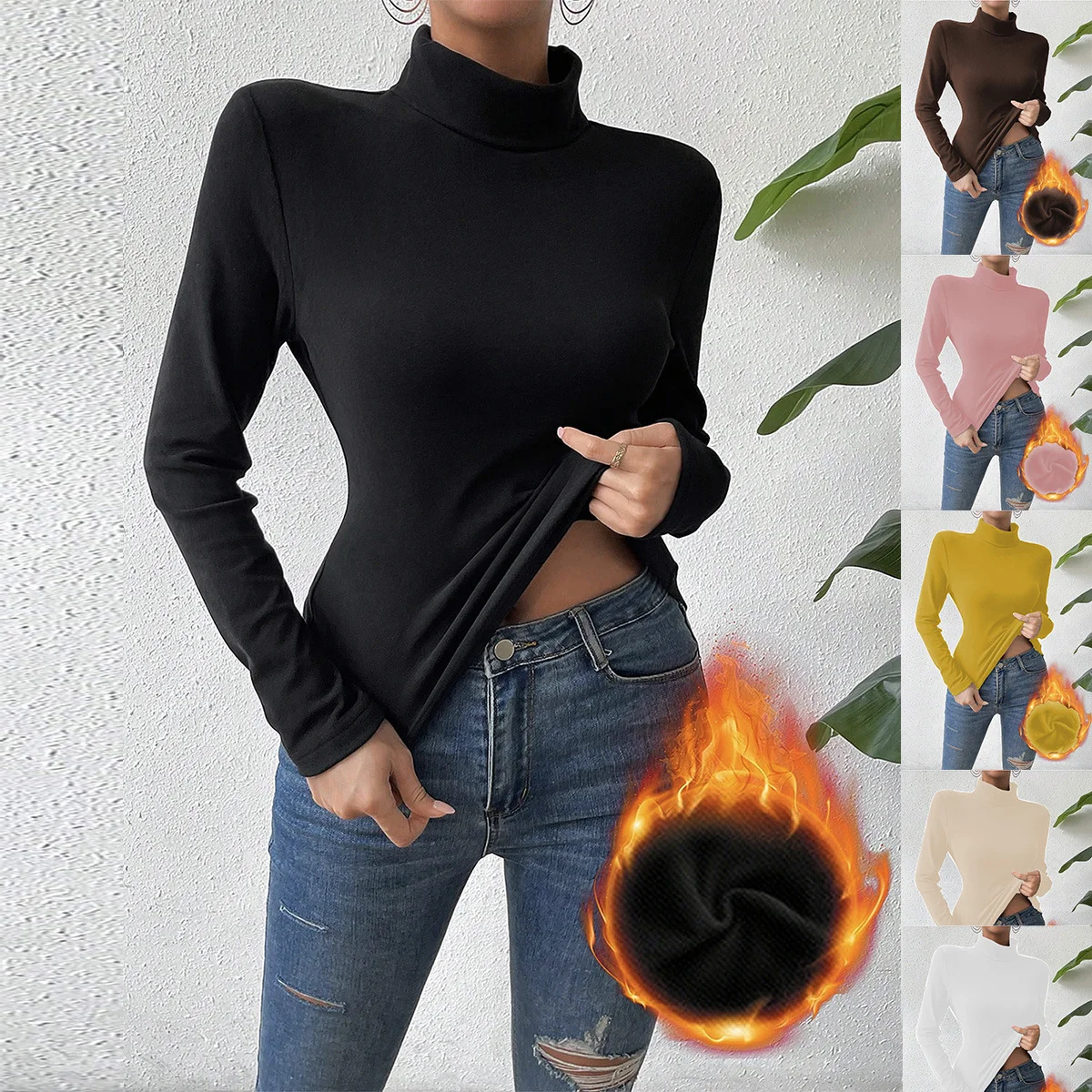 Women's T shirt Tee Undershirt Bottoming Shirt Cotton Plain Black White Light Green Long Sleeve Daily Weekend Basic Turtleneck High Neck Regular Fit Fall & Winter