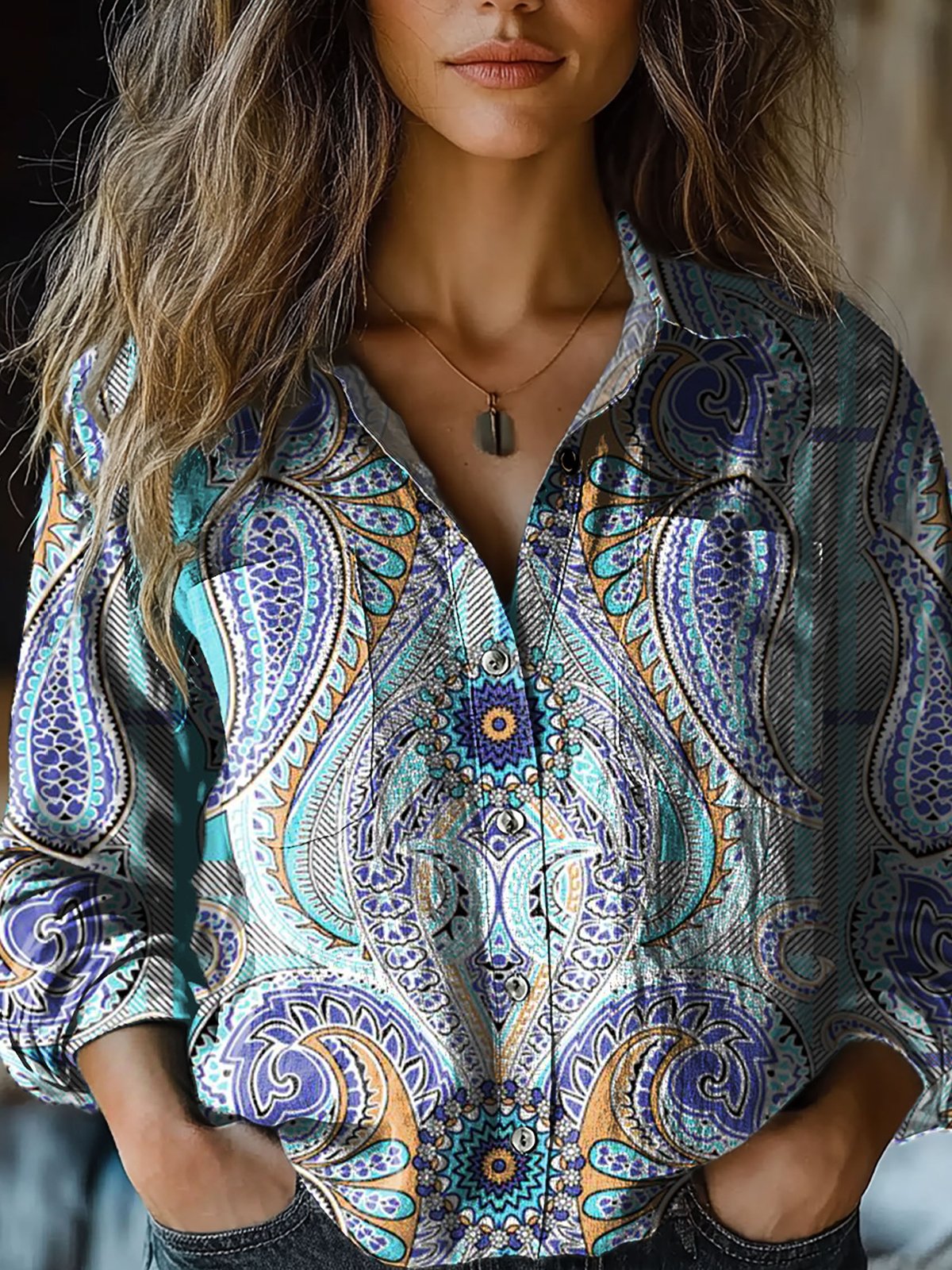 Ethnic Print Long Sleeve Shirt