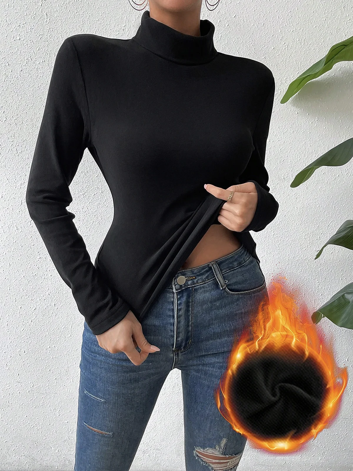 Women's T shirt Tee Undershirt Bottoming Shirt Cotton Plain Black White Light Green Long Sleeve Daily Weekend Basic Turtleneck High Neck Regular Fit Fall & Winter