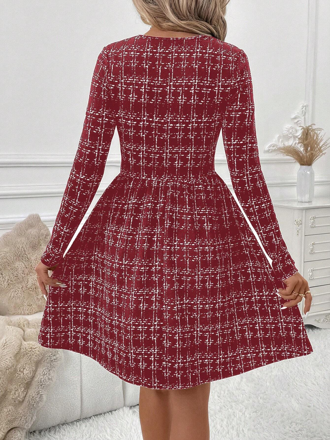 Women's Fashion Elegant Color Splicing Long Sleeve Slim Dress