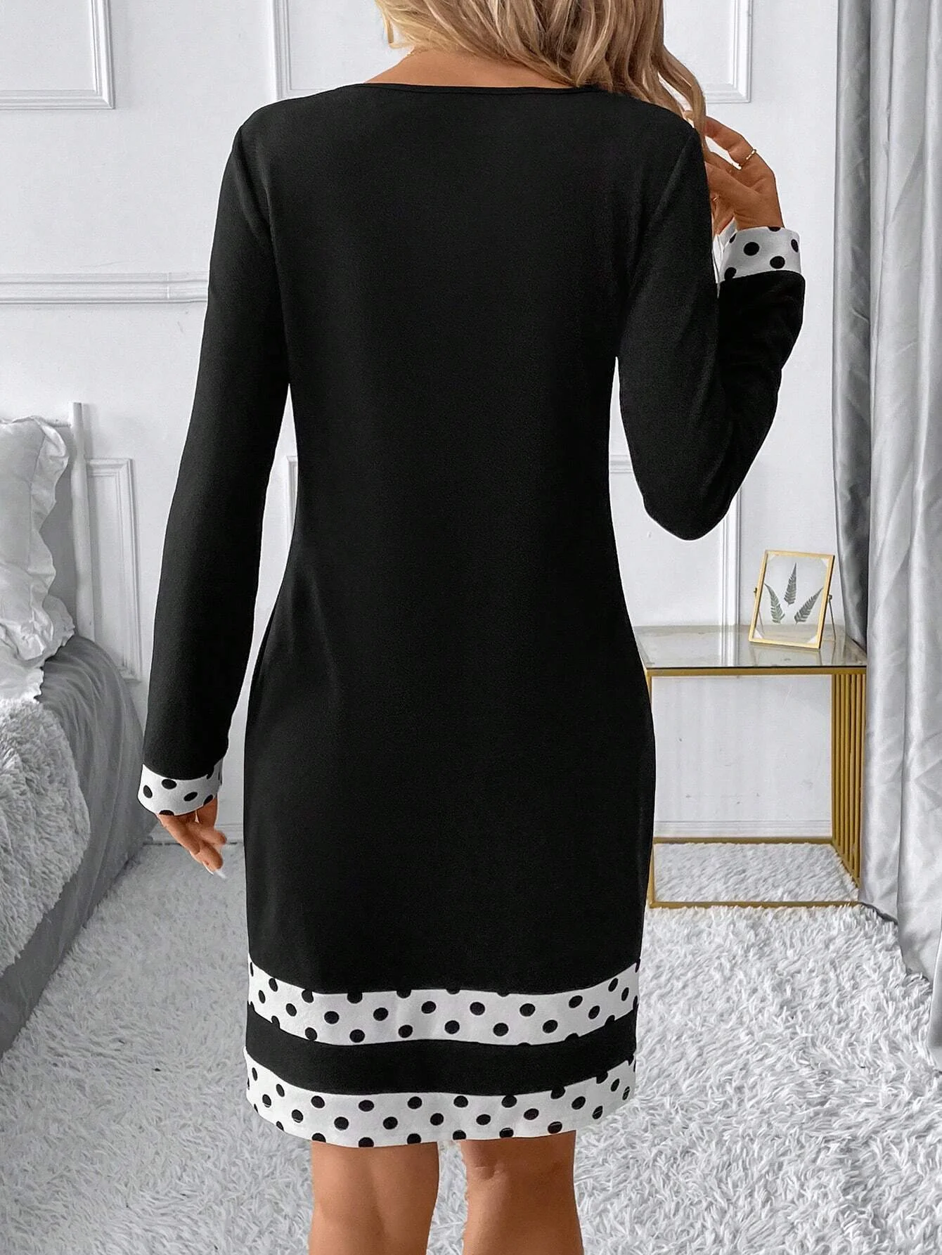 Women's Fashion Elegant Color Splicing Long Sleeve Slim Dress