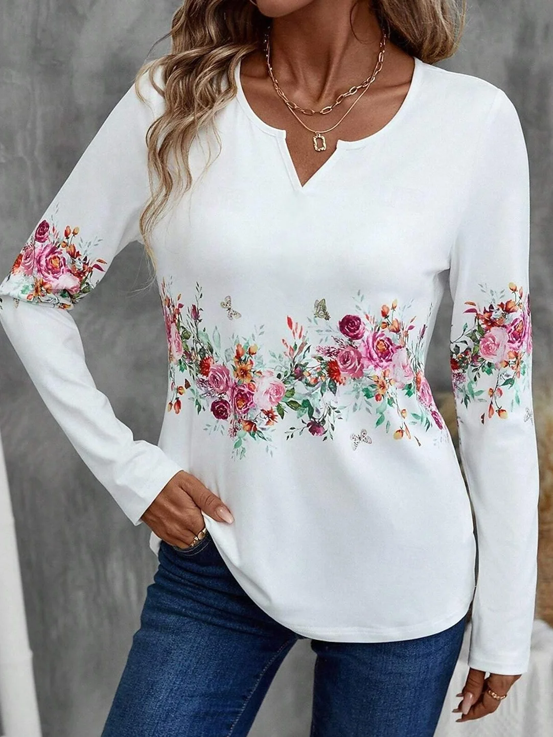 Casual Long Sleeve V Neck T-Shirt