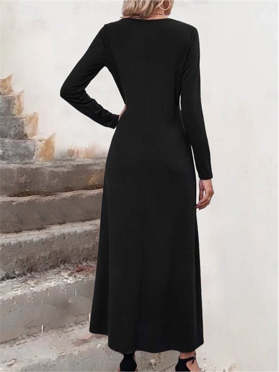 Casual Elegant Contrast Color Long Sleeve Dress