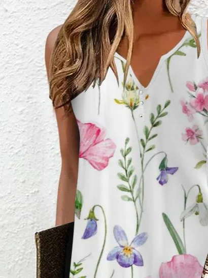 Floral Print Sleeveless V-neck Dress