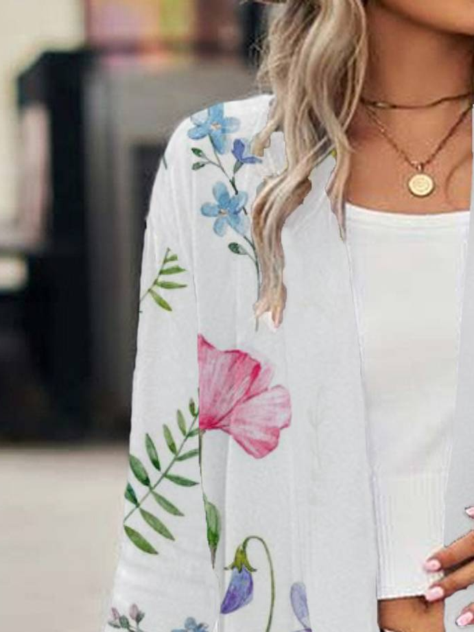 Floral Print Long Sleeve Shawl Jacket