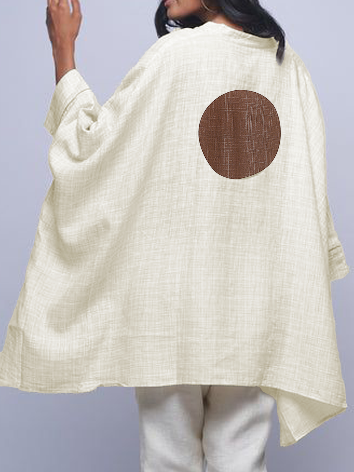 Women Polka Dots Crew Neck Linen Long Sleeve T-shirt