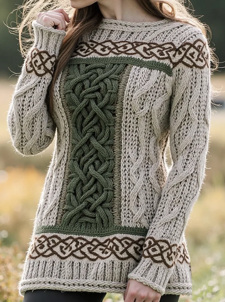 Irish Celtic Knitted Round Neck Sweater