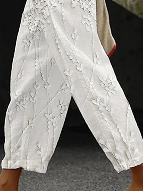 Women's Straight Pants Daily Going Out Pants White Casual Printing Floral Spring/Fall Pants