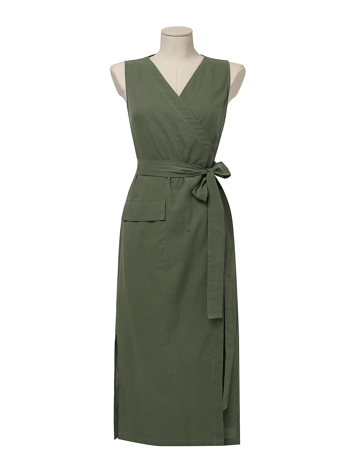 Linen V Neck Plain Linen Dress With No