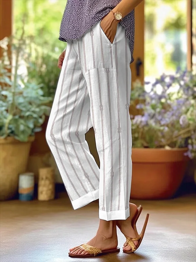 Women's  H-Line Straight Pants Daily Going Out Pants White Casual Printing Striped Spring/Fall Pants