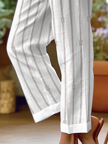 Women's  H-Line Straight Pants Daily Going Out Pants White Casual Printing Striped Spring/Fall Pants