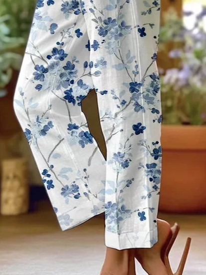 Women's Straight Pants Daily Going Out Pants White Casual Printing Floral Spring/Fall Pants