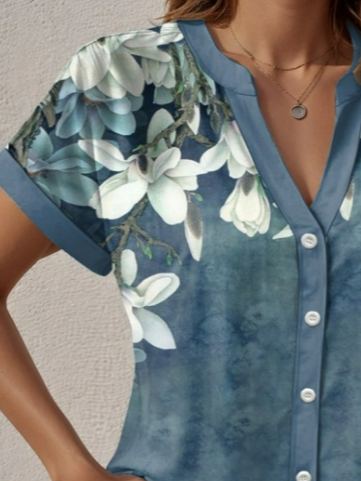 Women's Short Sleeve Shirt Summer As Picture Floral Printing V Neck Daily Going Out Casual Top