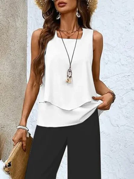 Women's Plain Daily Going Out Two-Piece Set Black-white Casual Summer Top With Pants Matching Set