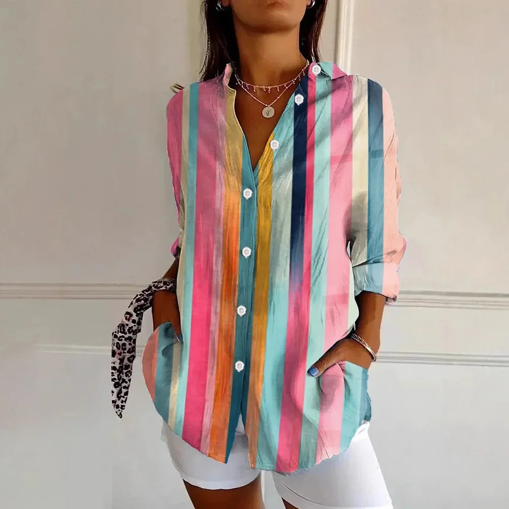 Shirt Collar Geometric Casual Loose Shirt