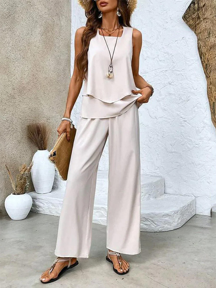 Women's Plain Daily Going Out Two-Piece Set Black-white Casual Summer Top With Pants Matching Set