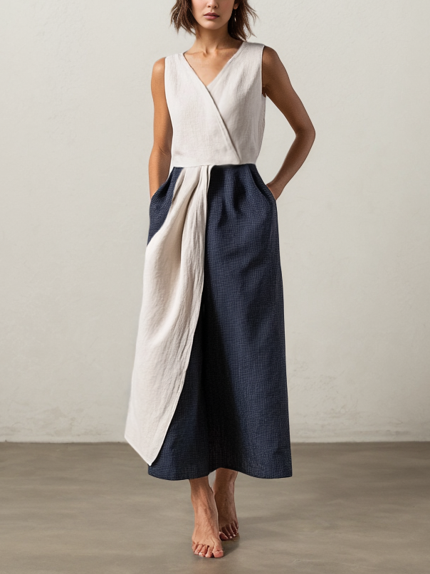 Linen Crew Neck Cotton And Linen Dress