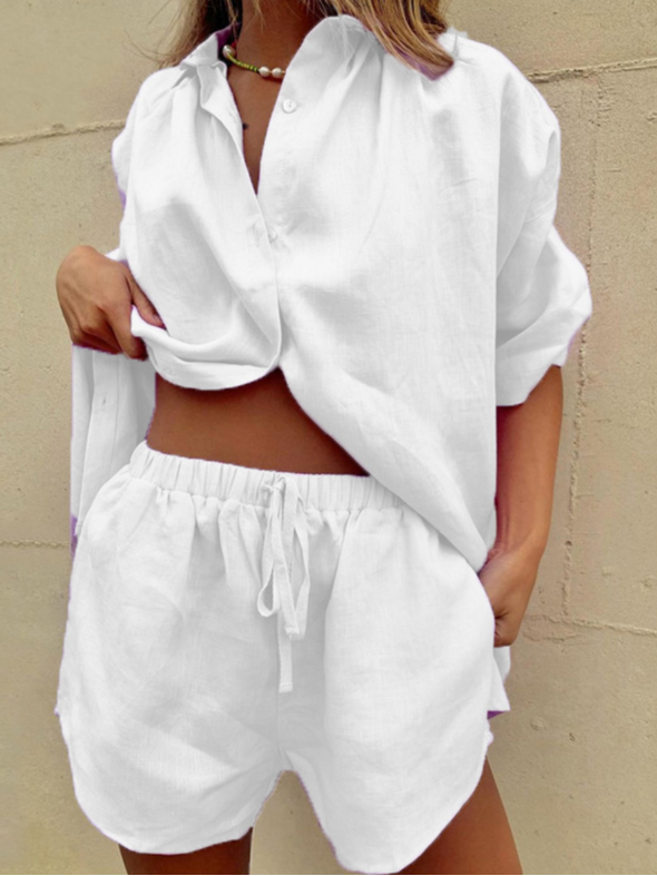 Women's Plain Daily Going Out Two-Piece Set White Casual Summer Top With Pants Matching Set