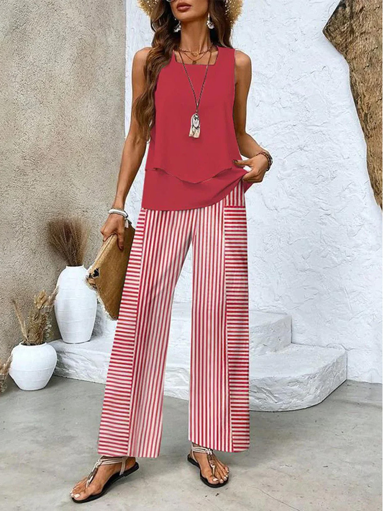 Women's Plain Daily Going Out Two-Piece Set Black-white Casual Summer Top With Pants Matching Set