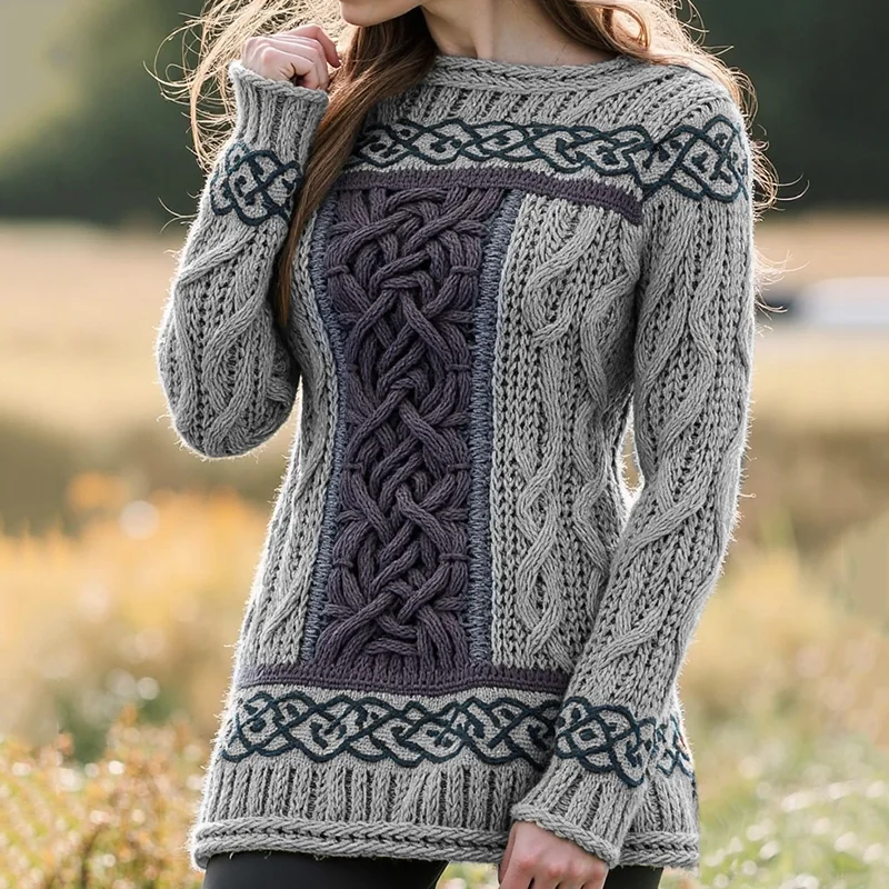 Irish Celtic Knitted Round Neck Sweater