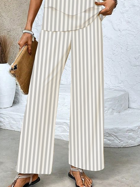 Women's Striped Printed Casual Vest And Trousers Two-Piece Suit