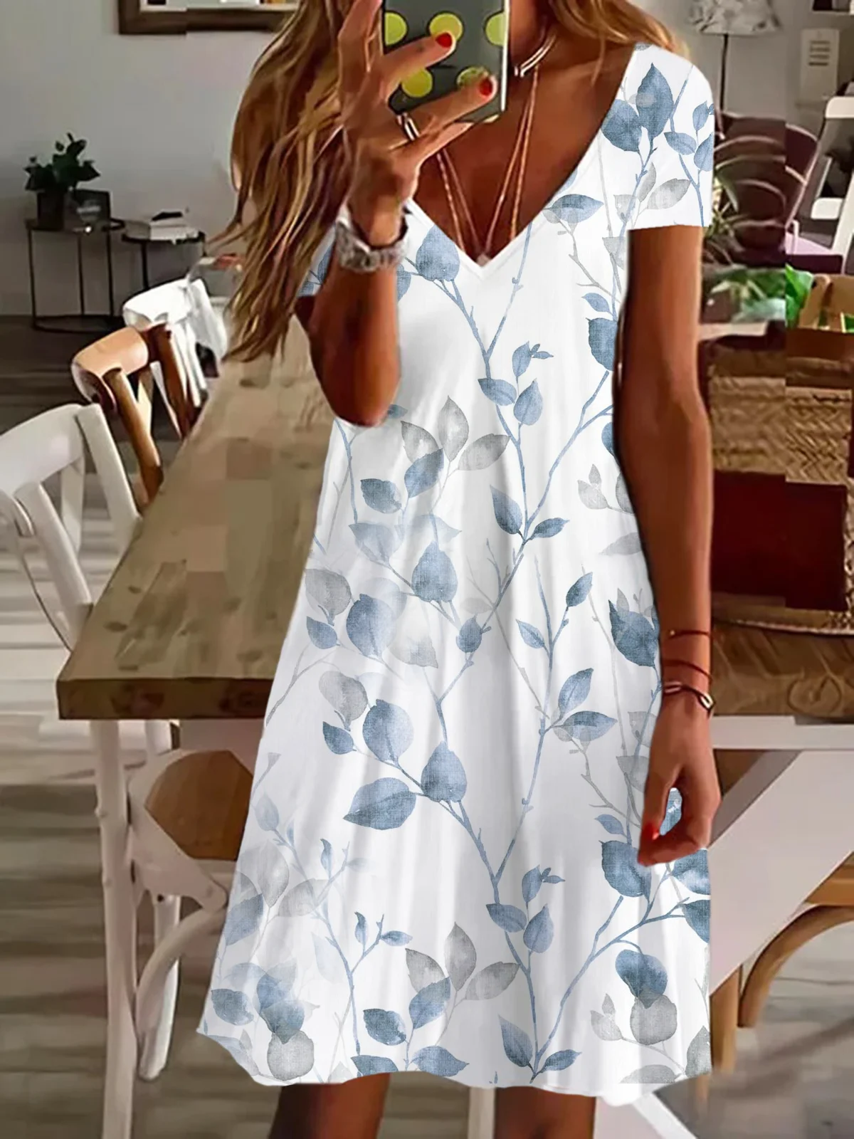 Women's Floral Spring Print Casual V-Neck Short Sleeve Dress