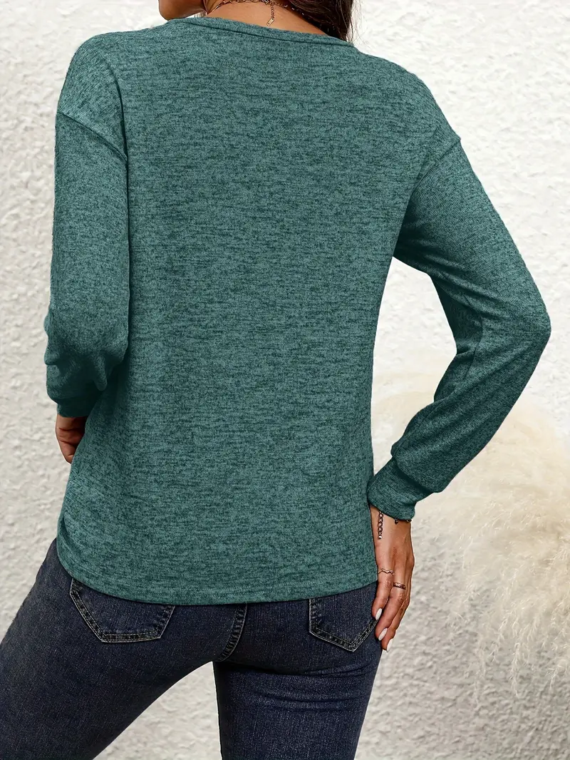 Women Plain Crew Neck Casual Long Sleeve T-shirt