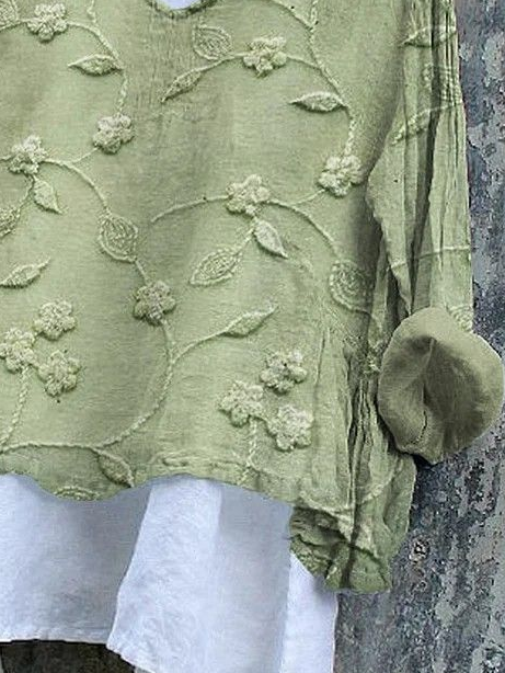 Women's Long Sleeve Blouse_ Spring/Fall Green Floral Printing V Neck Daily Going Out Casual Top