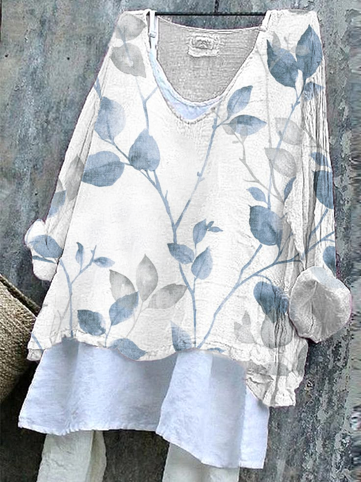 Women's Long Sleeve Blouse_ Spring/Fall White Floral Printing V Neck Daily Going Out Casual Top